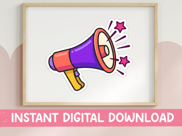 Bold Megaphone with Stars Sticker Design