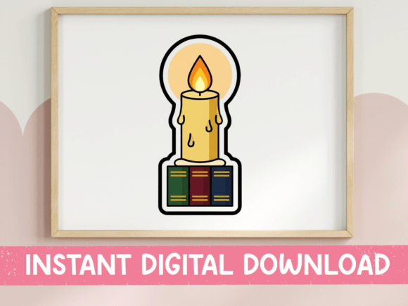 Candle on Stacked Books Sticker