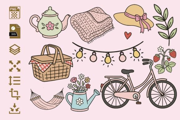Cozy Cottagecore Doodle Icons PNG SVG