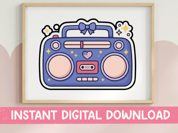 Cute Kawaii Boombox with Bow Sticker