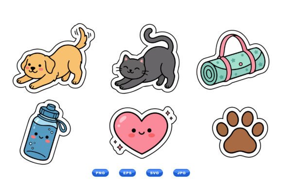 Cute Pet Yoga Sticker Set