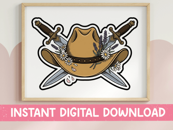Floral Cowboy Hat Crossed Swords Sticker Review
