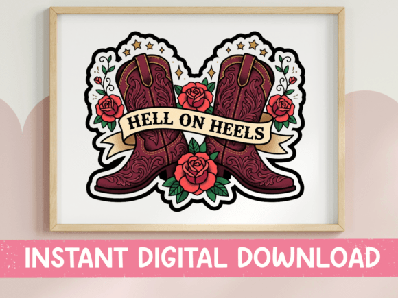 Hell on Heels Cowboy Boots Roses Sticker Review