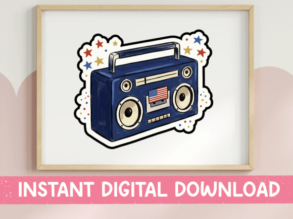Retro Boombox Stars Patriotic Sticker Review