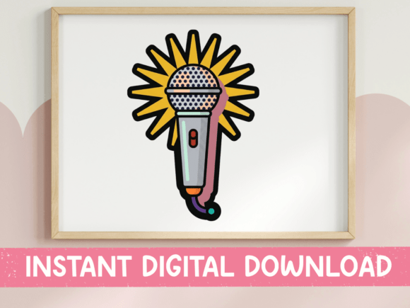 Retro Microphone Sunburst Sticker Design