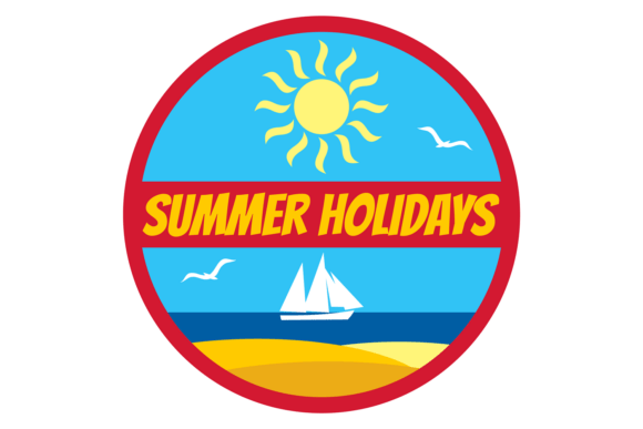Summer Holidays Round Sticker. Sea Beach Embroidery Review